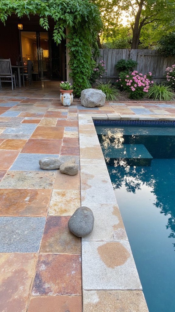23 Natural Stone Pool Tile Ideas With Organic Character mixing natural stones creatively