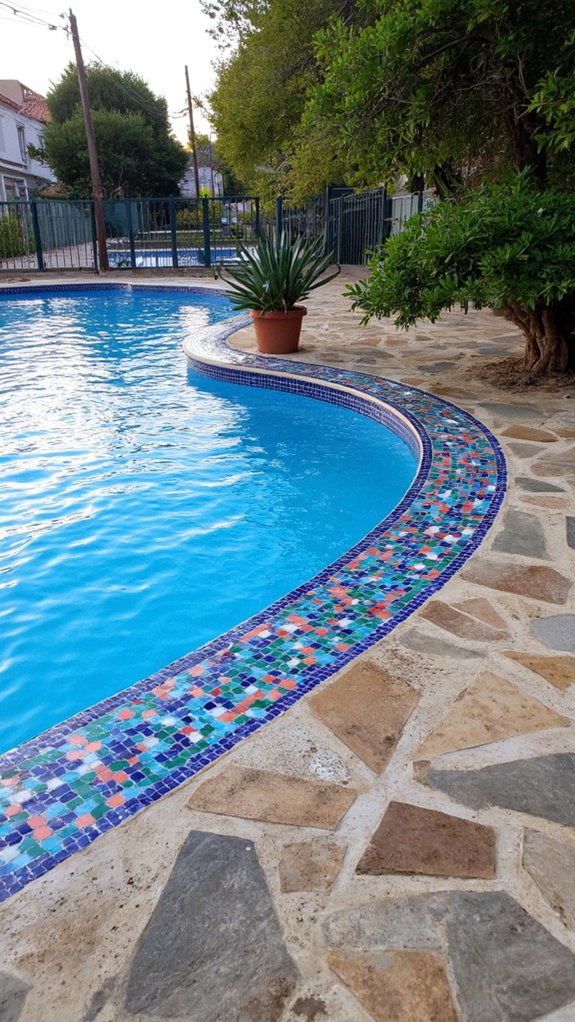 25 Artistic Mosaic Pool Tile Ideas That Feel Custom Made mosaic borders enhance elegance