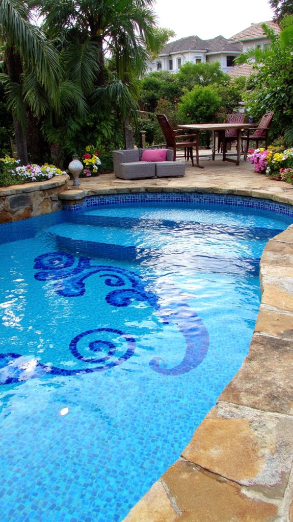 21 Polished Inground Pool Tile Ideas With A Finished Feel mosaic patterns enhance pools