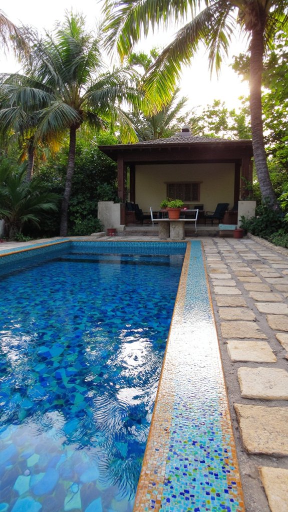 25 Chic Waterline Pool Tile Ideas With Big Visual Impact mosaic patterns enhance pools