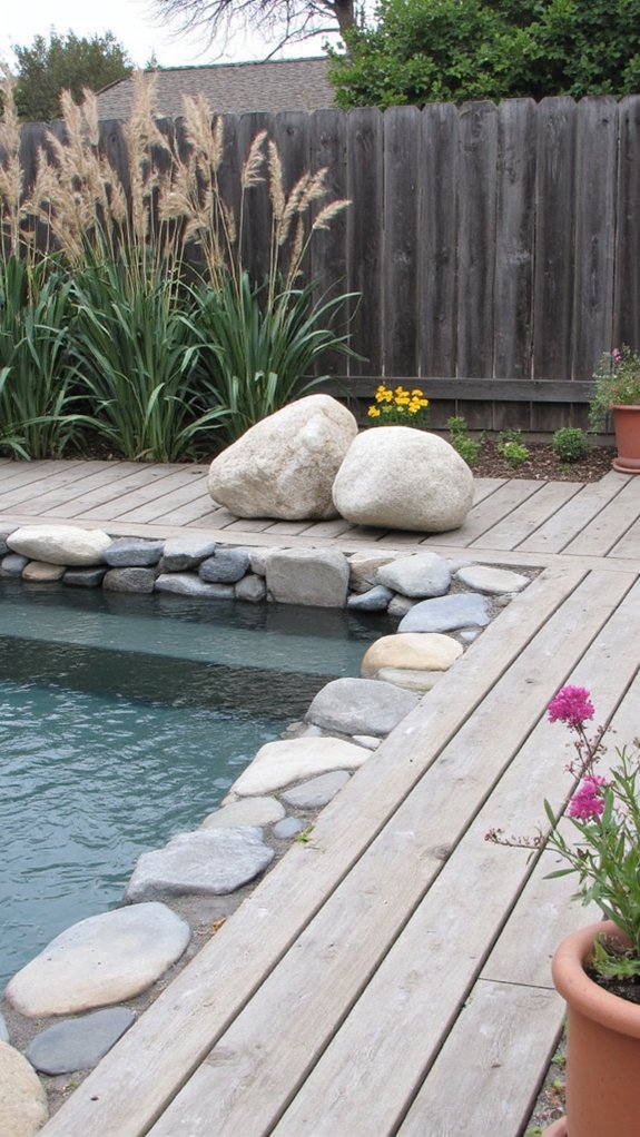 22 Calming Minimalist Backyard Pool Ideas For A Peaceful Vibe natural materials enhance pool area