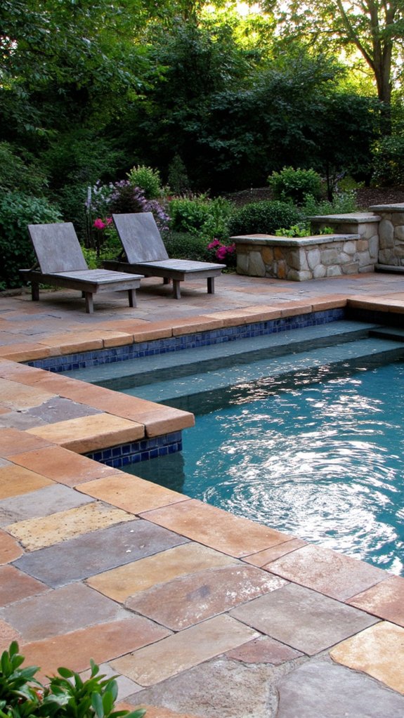 25 Bold Pool Tile Color Ideas That Make Water Pop natural stone color harmony