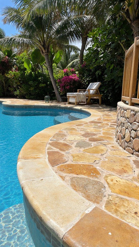22 Tropical Pool Tile Ideas That Bring Vacation Energy Home natural stone pool tiles