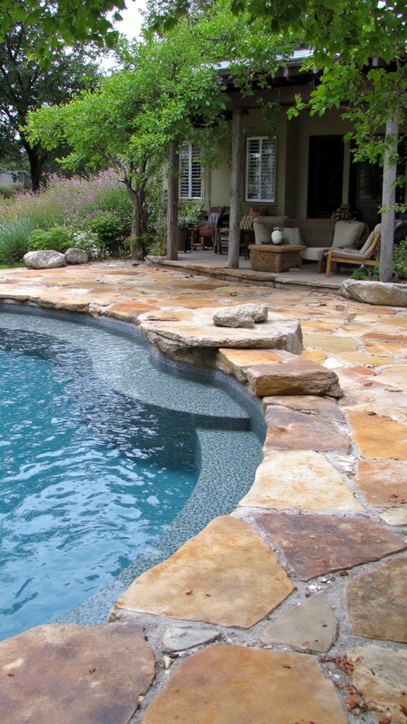 20 Eye-Catching Pool Edge Tile Ideas With A Defined Finish natural stone pool tiles