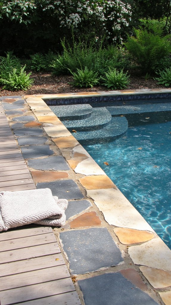 21 Decorative Pool Tile Ideas That Add Subtle Personality nature inspired poolside serenity