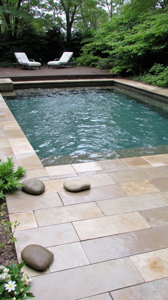 24 Neutral Pool Tile Ideas For A Calm Resort Vibe nature inspired warm tile design