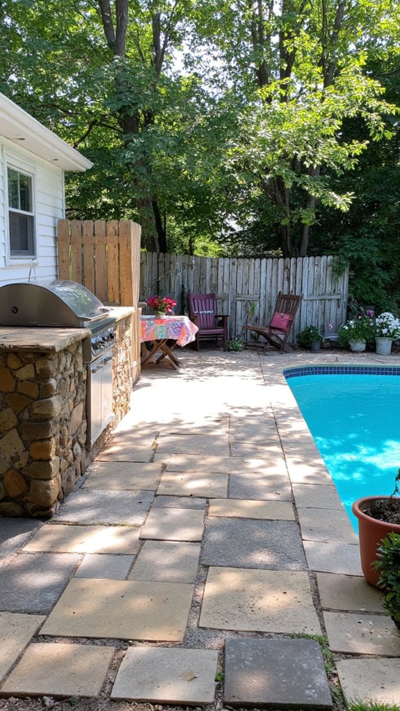 18 Practical Backyard Pool Deck Ideas For Everyday Use outdoor kitchen gathering space
