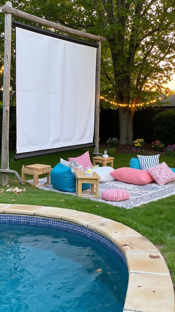 25 Inviting Backyard Pool Area Inspiration For Total Comfort outdoor movie night setup