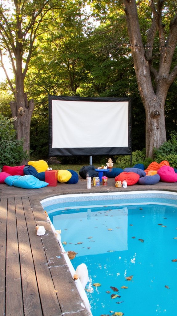 23 Family Friendly Backyard Pool Ideas Everyone Enjoys outdoor movie night setup