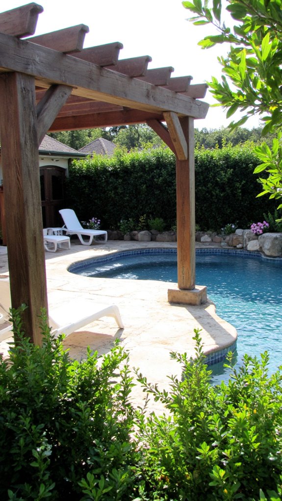 20 Creative Pool and Landscape Design Ideas For Visual Balance pergola creates cozy retreat