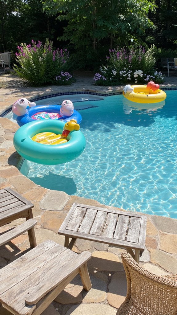 25 Serene Poolside Lounge Area Ideas For Laid Back Days playful floating pool loungers