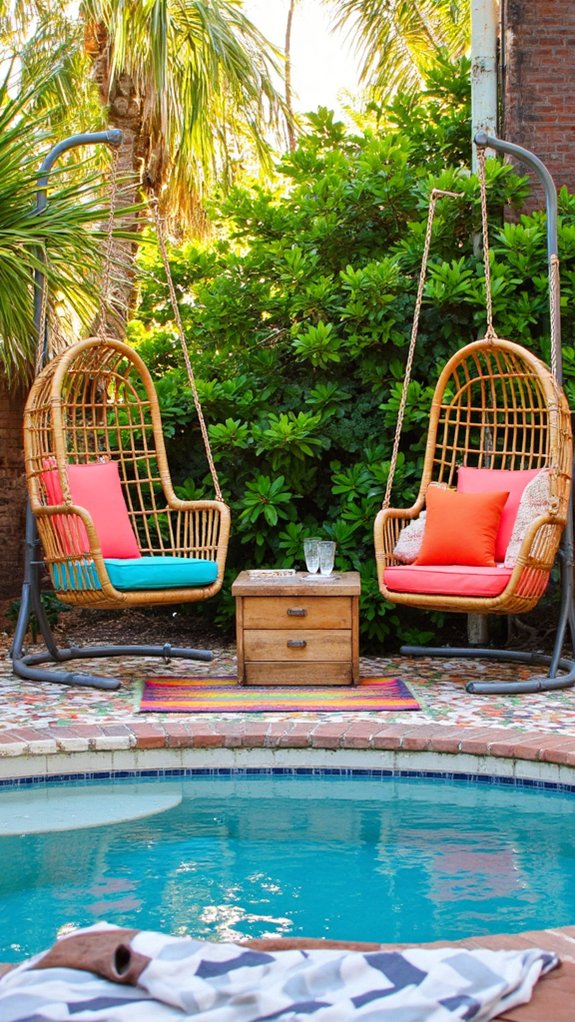 25 Serene Poolside Lounge Area Ideas For Laid Back Days playful poolside swing chairs