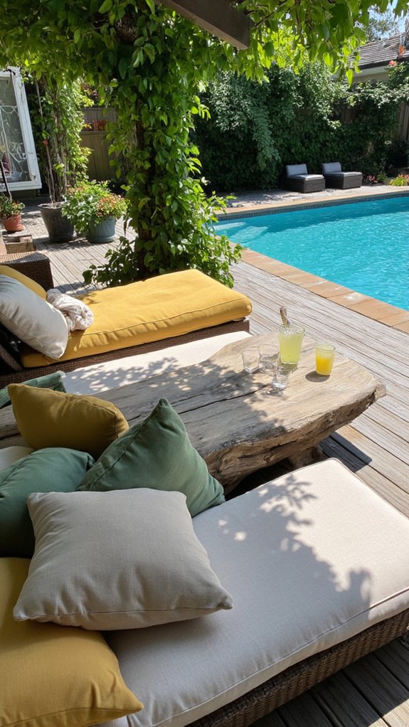 25 Serene Poolside Lounge Area Ideas For Laid Back Days plush weather resistant outdoor cushions
