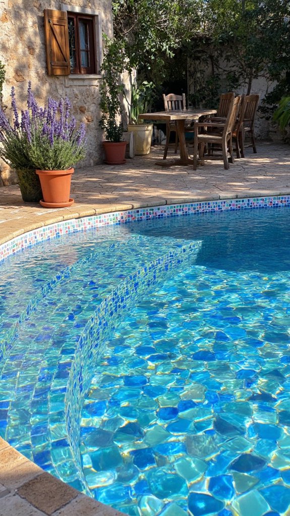 19 Mediterranean Pool Tile Ideas For A Sun Washed Look reflective durable pool tiles