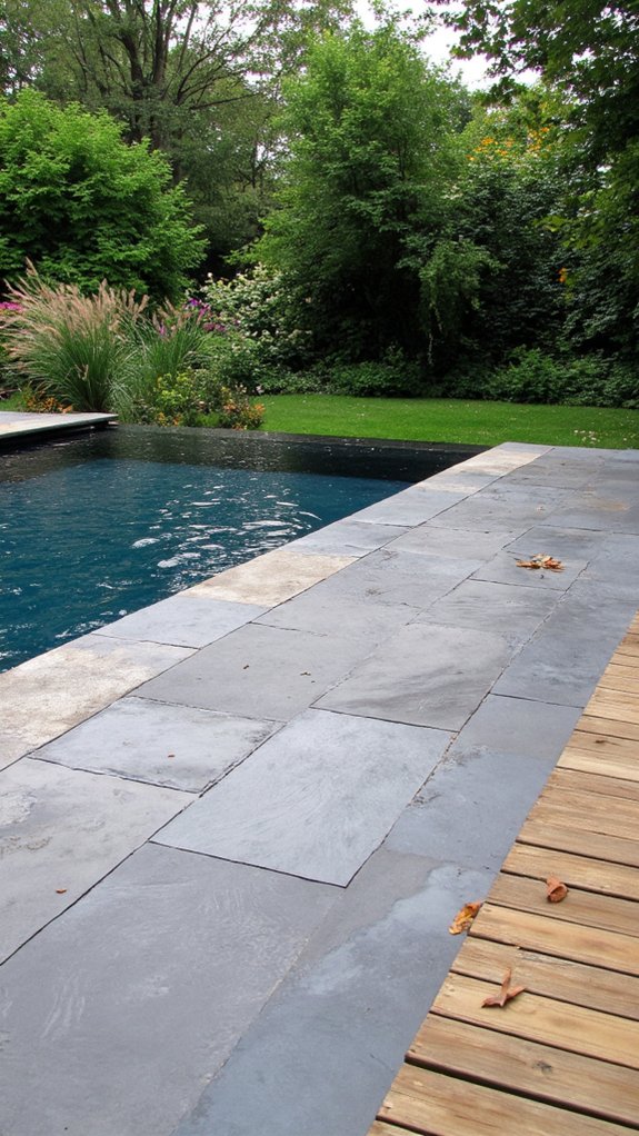 18 Timeless Waterline Pool Tile Styles That Always Feel Right rustic earthy slate tiles