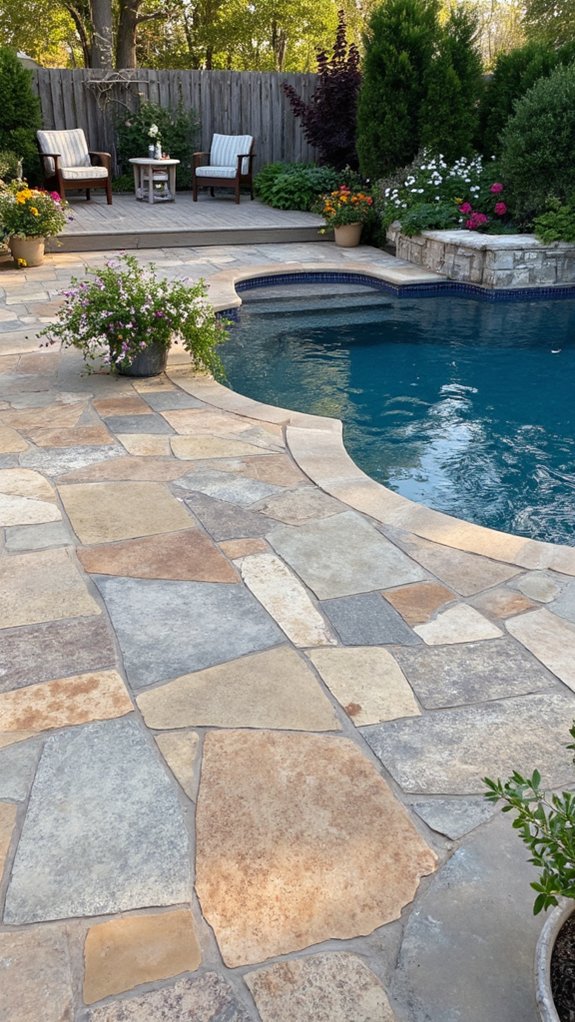 21 Polished Inground Pool Tile Ideas With A Finished Feel rustic natural stone tiles