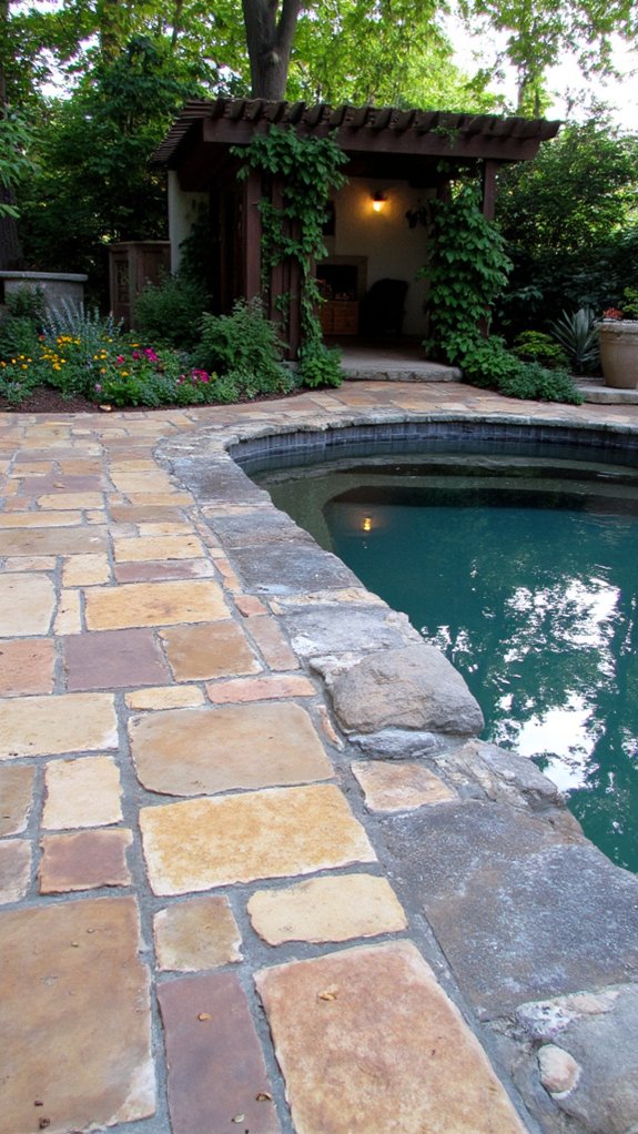 19 Creative Pool Tile Designs That Transform Any Swimming Pool rustic natural stone tiles