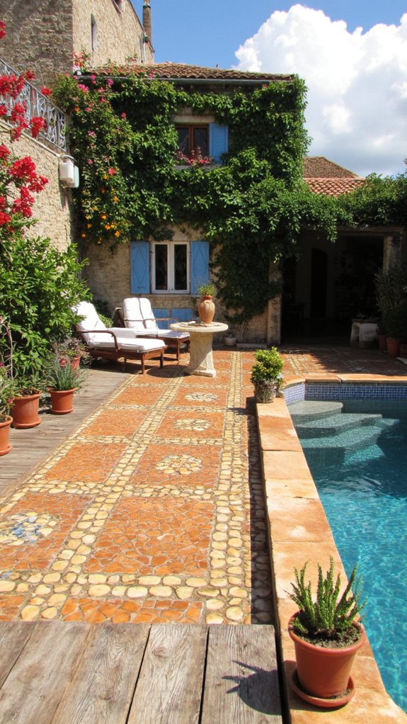 25 Artistic Mosaic Pool Tile Ideas That Feel Custom Made rustic terracotta pool tiles