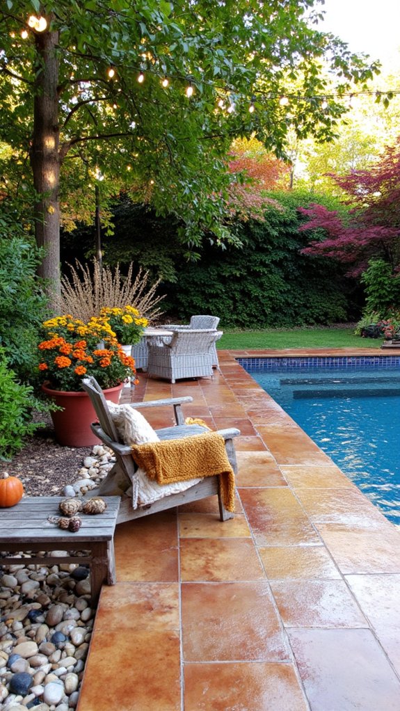 23 Natural Stone Pool Tile Ideas With Organic Character seasonal decor for pool area