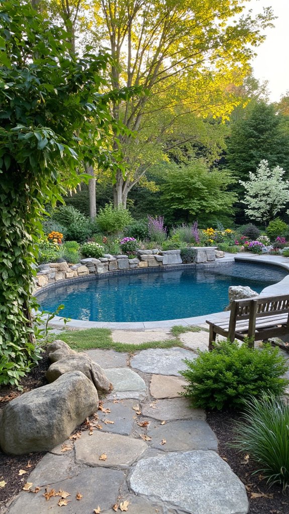 22 Natural Backyard Pool Garden Ideas With Lush Surroundings seasonal plant life planning