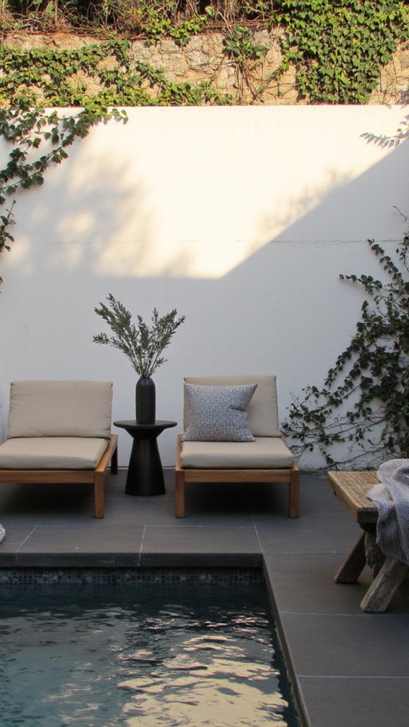 19 Trendy Small Modern Pool Ideas That Feel High End sleek minimalist poolside furniture