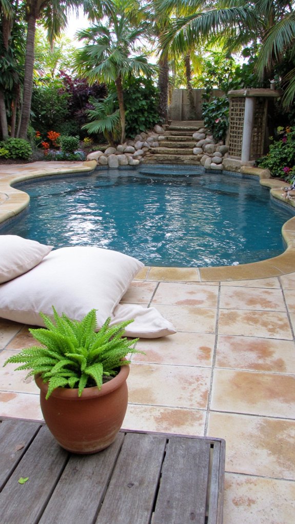 22 Tropical Pool Tile Ideas That Bring Vacation Energy Home soothing earth tones palette