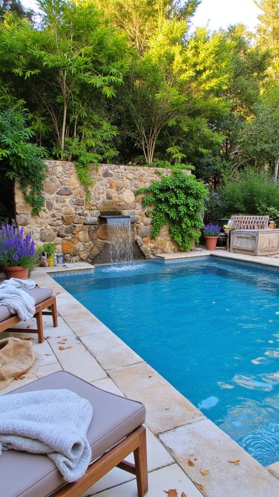 24 Relaxing Outdoor Pool Area Ideas For Unwinding After Long Days soothing flowing water feature