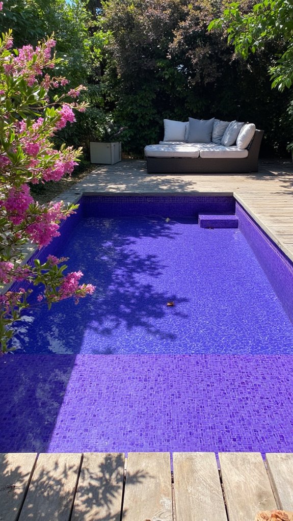 25 Bold Pool Tile Color Ideas That Make Water Pop sophisticated purple pool elegance