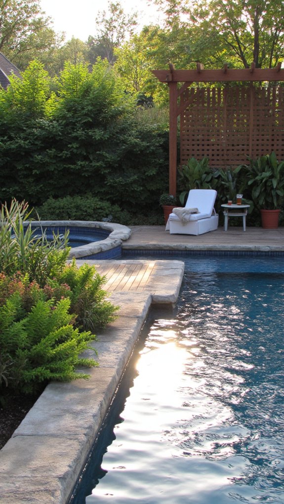 22 Polished Pool Design Ideas For Backyards That Feel Intentional spa area near pool