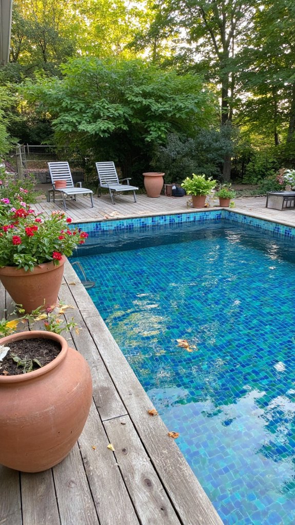 25 Chic Waterline Pool Tile Ideas With Big Visual Impact stunning light reflecting glass tiles