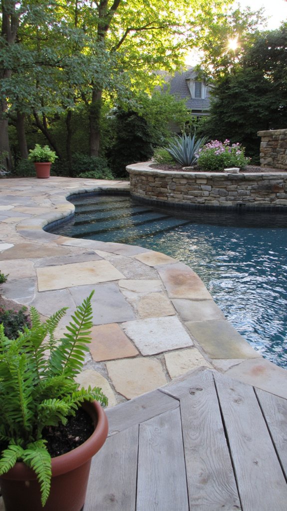 20 Elegant Waterline Pool Tile Ideas For A Polished Look stunning natural stone aesthetics