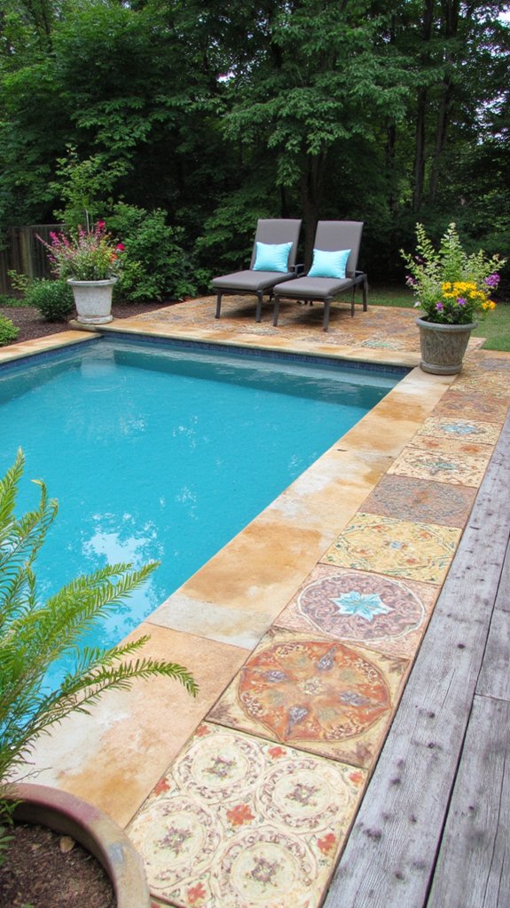 19 Creative Pool Tile Designs That Transform Any Swimming Pool stylish safety for poolside