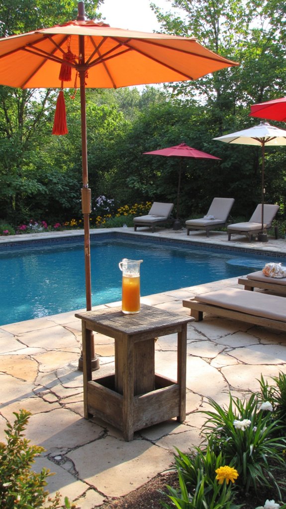 24 Relaxing Outdoor Pool Area Ideas For Unwinding After Long Days stylish umbrellas for comfort