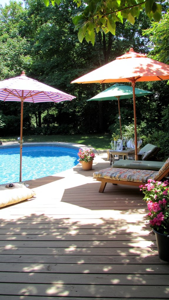18 Practical Backyard Pool Deck Ideas For Everyday Use stylish umbrellas for shade