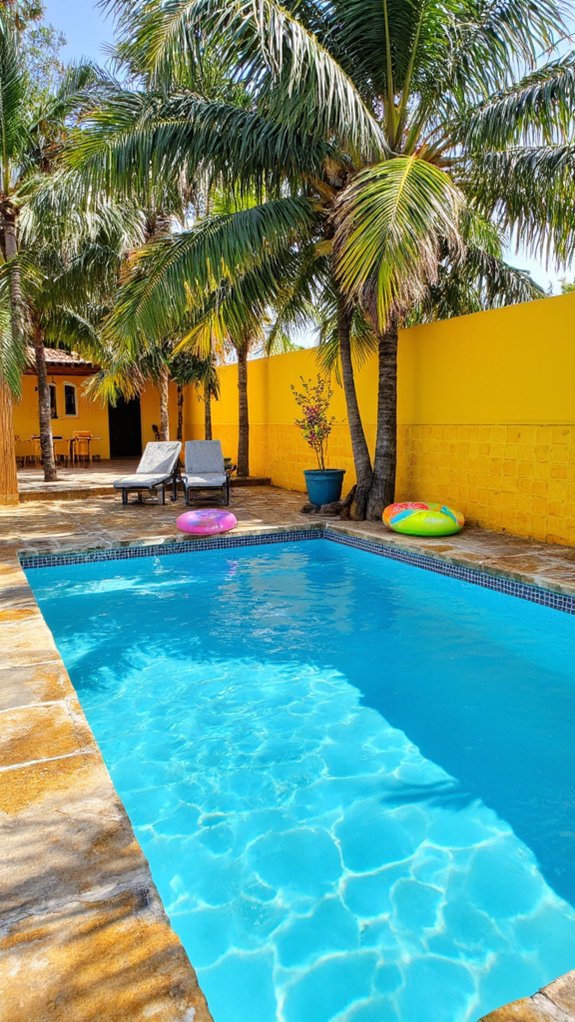 25 Bold Pool Tile Color Ideas That Make Water Pop sunny yellow pool accents