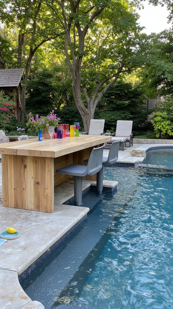 21 Stunning Modern Backyard Pool Ideas To Elevate Your Outdoor Space swim up bar enhances socializing