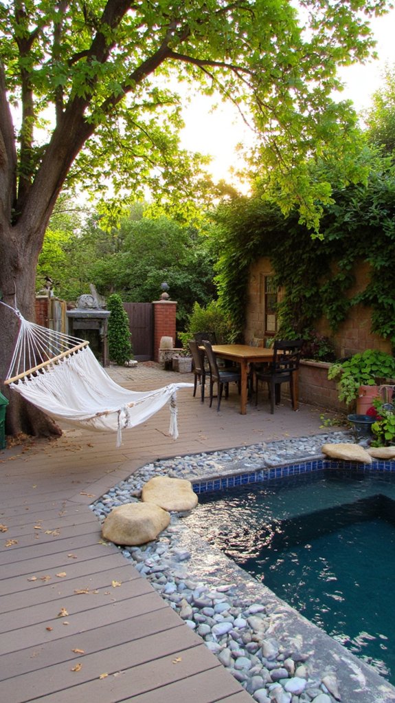 18 Elegant Backyard Pool and Patio Ideas For Easy Entertaining tranquil backyard hammock retreat