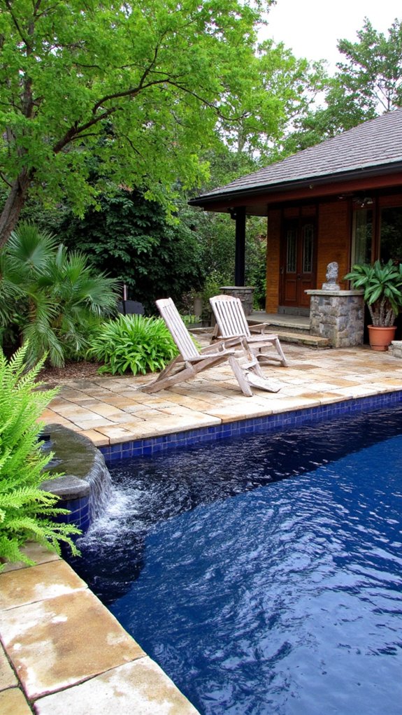 25 Dramatic Dark Blue Pool Tile Ideas With Visual Depth tranquil pool oasis features