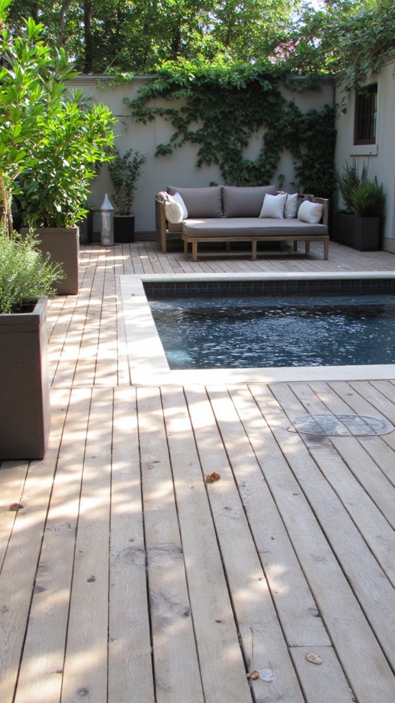 19 Trendy Small Modern Pool Ideas That Feel High End trendy composite poolside decking