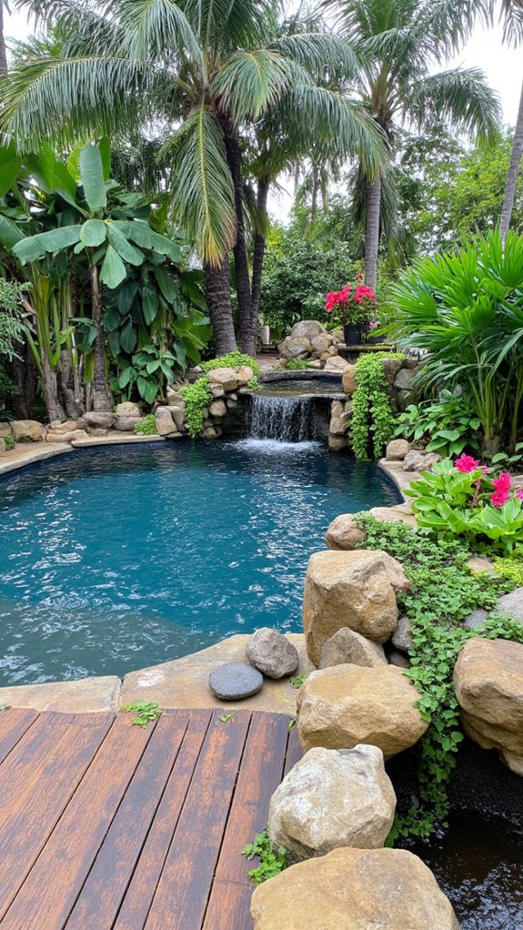 22 Natural Backyard Pool Garden Ideas With Lush Surroundings tropical paradise with flora