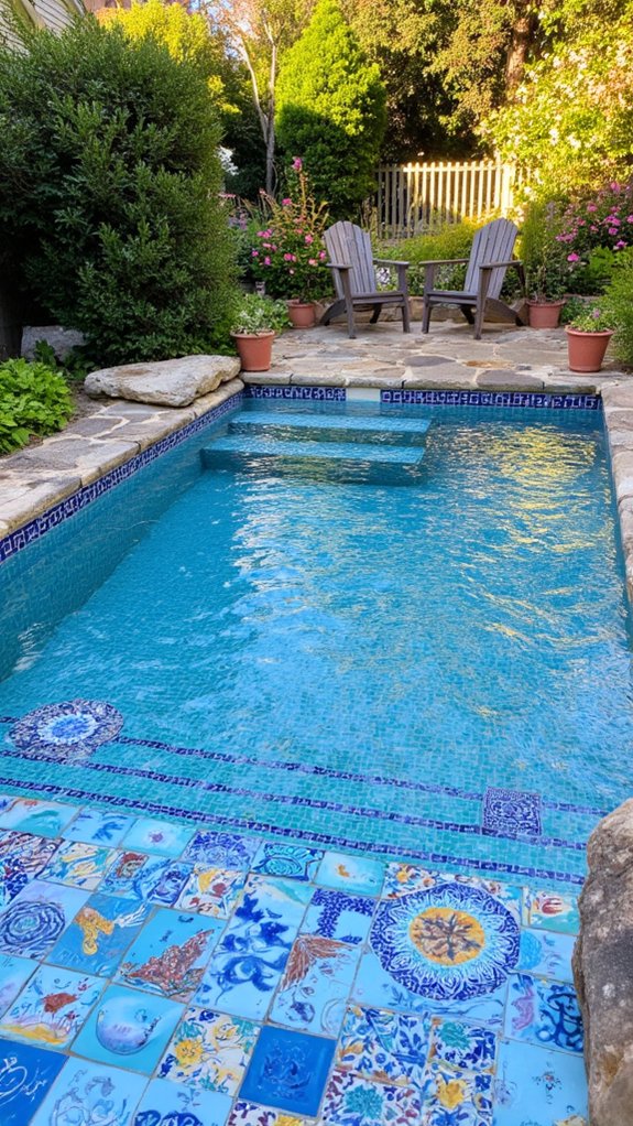 18 Timeless Waterline Pool Tile Styles That Always Feel Right unique custom pool artistry