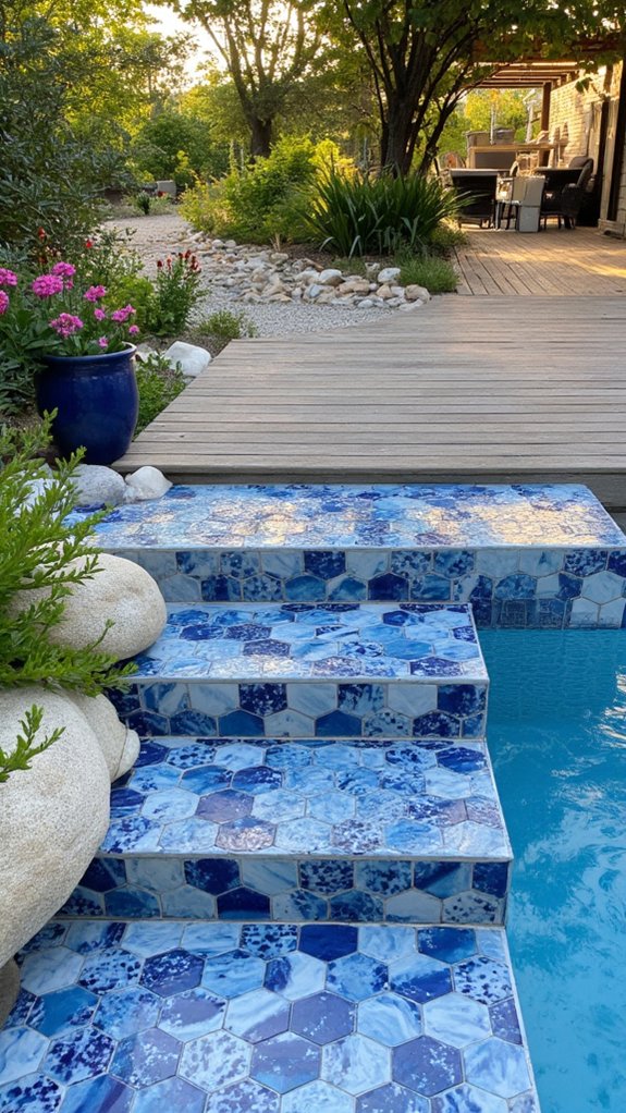 23 Thoughtful Pool Step Tile Ideas That Balance Safety And Style unique hexagonal pool tiles