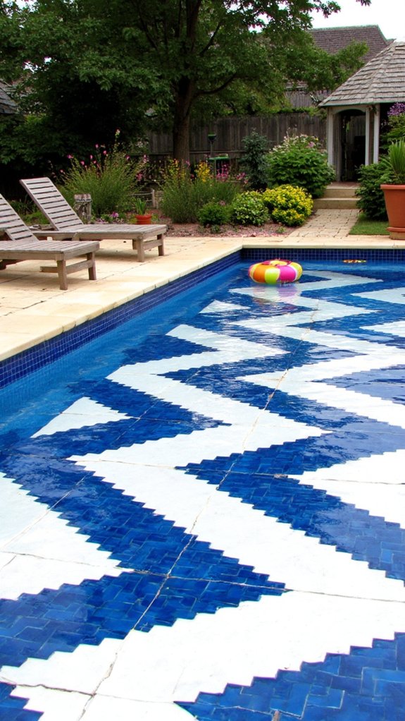 24 Geometric Pool Tile Ideas For A Bold Modern Upgrade vibrant chevron pool designs