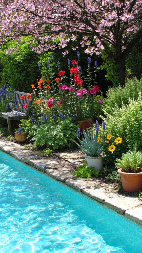 20 Creative Pool and Landscape Design Ideas For Visual Balance vibrant flowers and decor