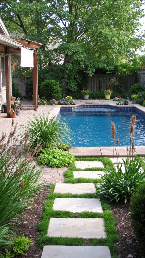 20 Smart Backyard Pool Layout Ideas That Just Work vibrant flowers and greenery