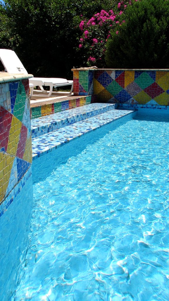 19 Creative Pool Tile Designs That Transform Any Swimming Pool vibrant mosaic geometric designs