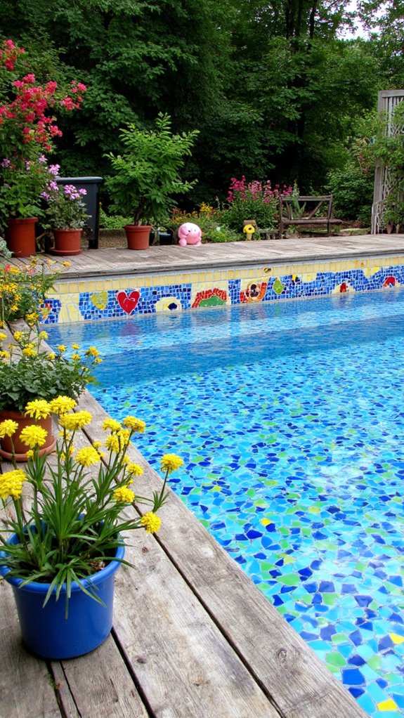 25 Bold Pool Tile Color Ideas That Make Water Pop vibrant mosaic pool design