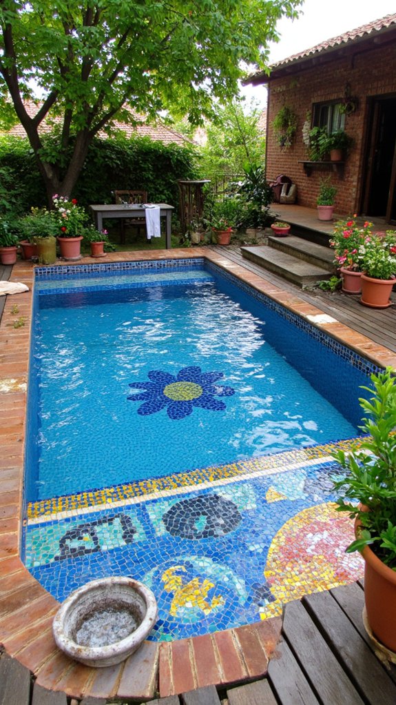 18 Timeless Waterline Pool Tile Styles That Always Feel Right vibrant mosaic pool transformation