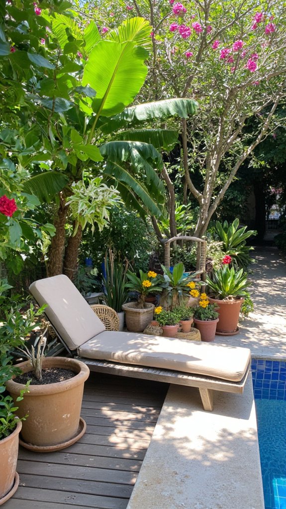 25 Serene Poolside Lounge Area Ideas For Laid Back Days vibrant plants enhance atmosphere