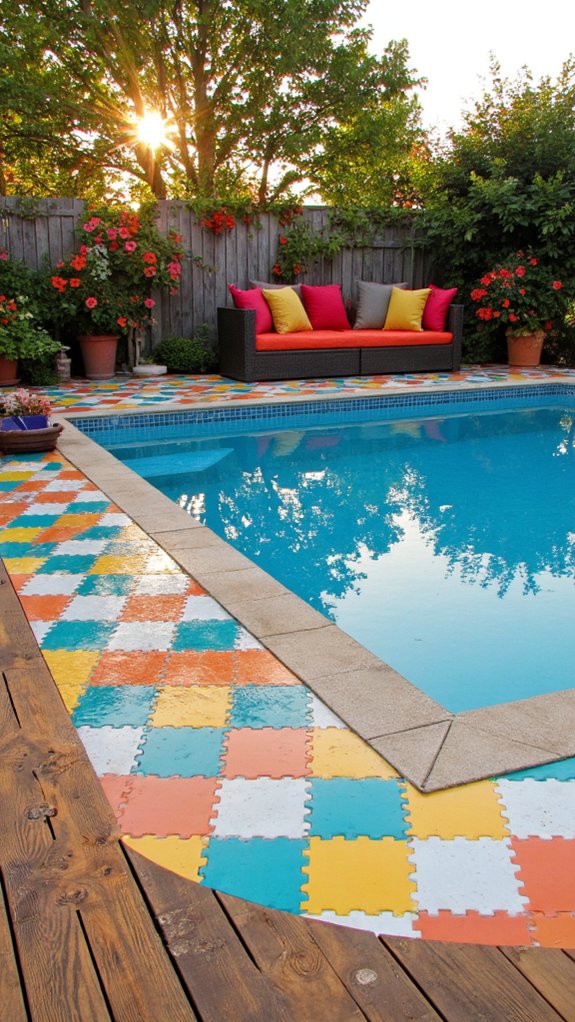 18 Durable Porcelain Pool Tile Ideas That Look Luxe vibrant tiles energize pool